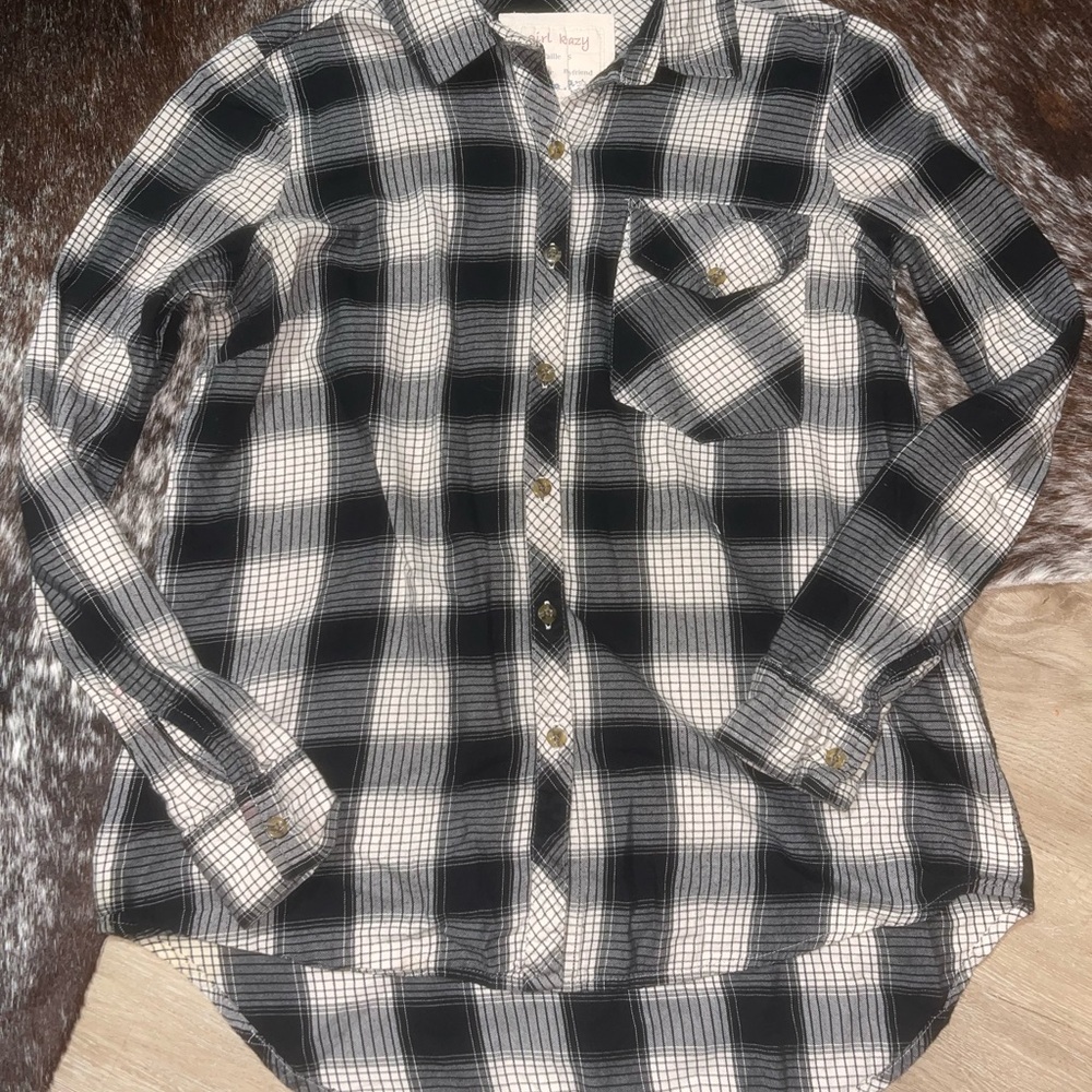 Black and White Plaid Button-Up Shirt
